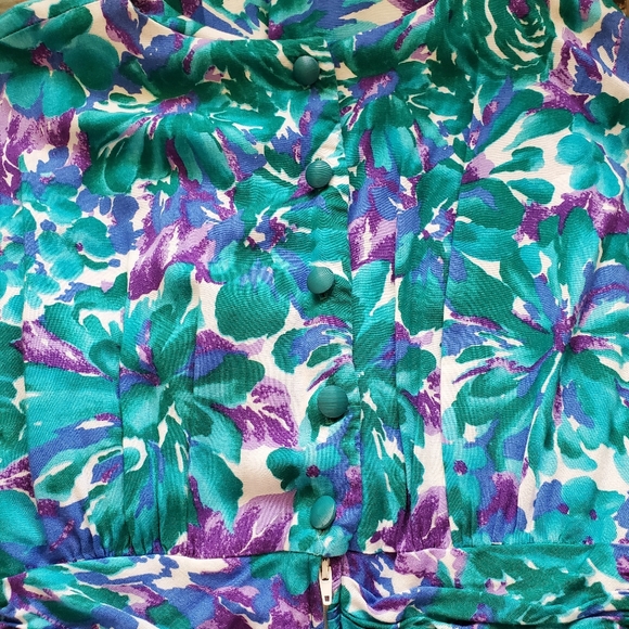 Vintage All That Jazz 1980s Floral Dress Womens XS Ruched Waist Peplum 80s 90s - Picture 6 of 6